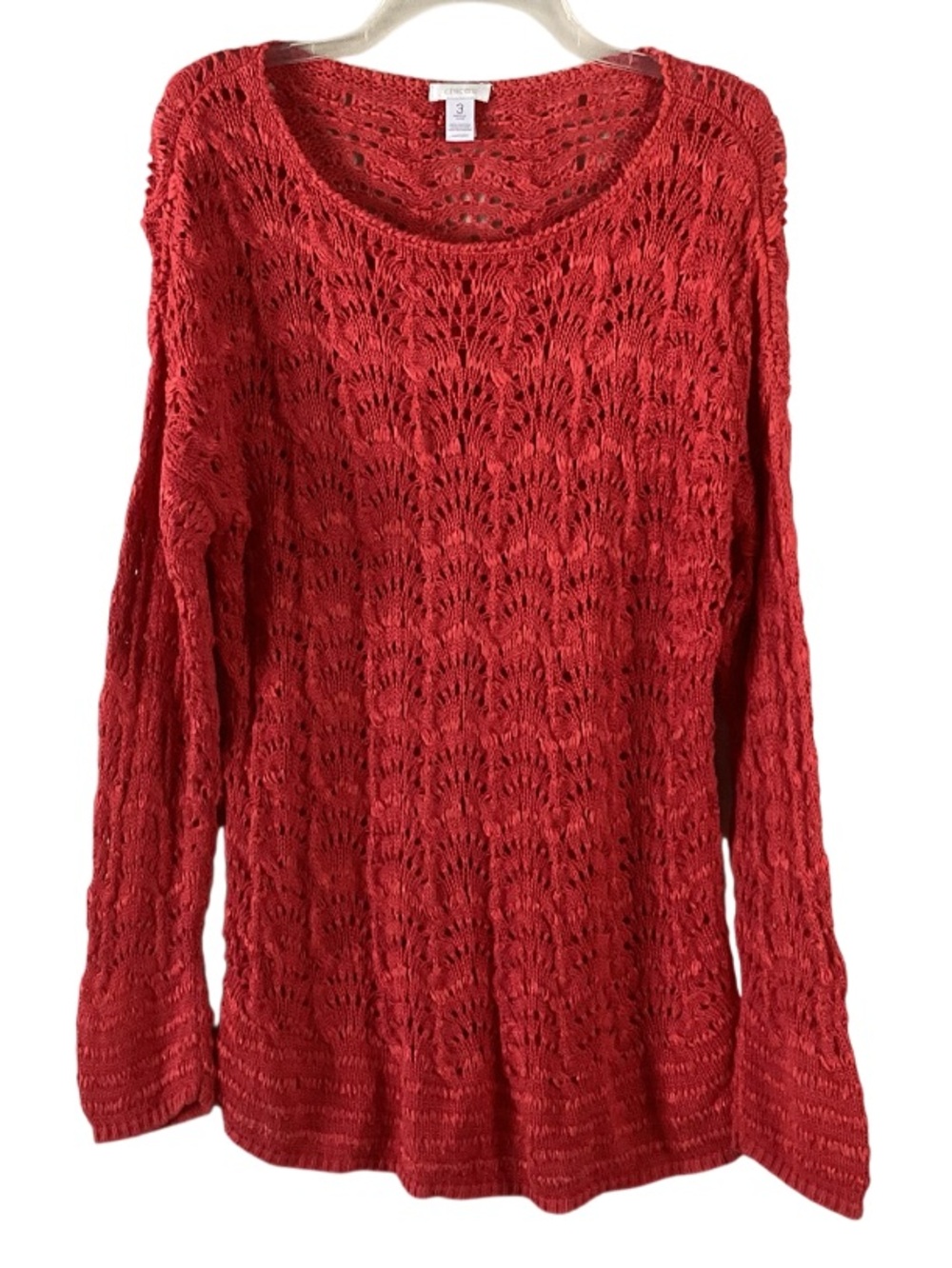 Chico’s Red Knit Openwork Tunic Sweater XL